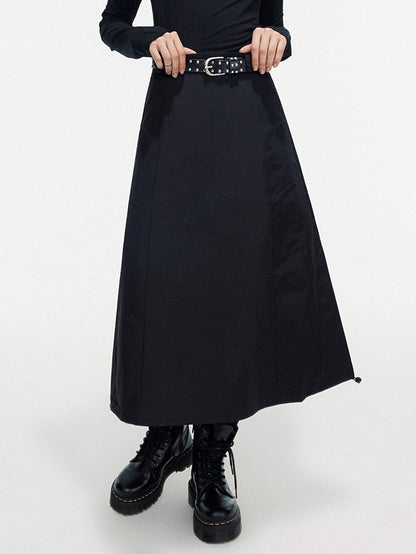 Drawstring A-Line Thick Simple Long Flare-Skirt