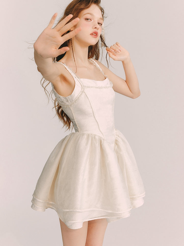 Tulle Fluffily Dress Flower Embroidery One-Piece