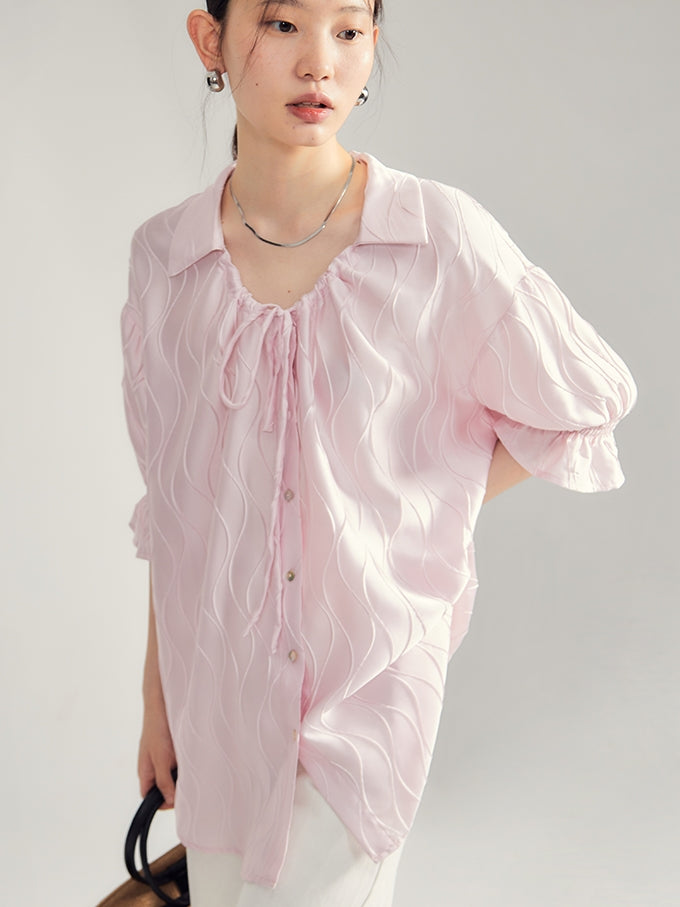 Embroidery Oversize Candy-Sleeve Wave Blouse