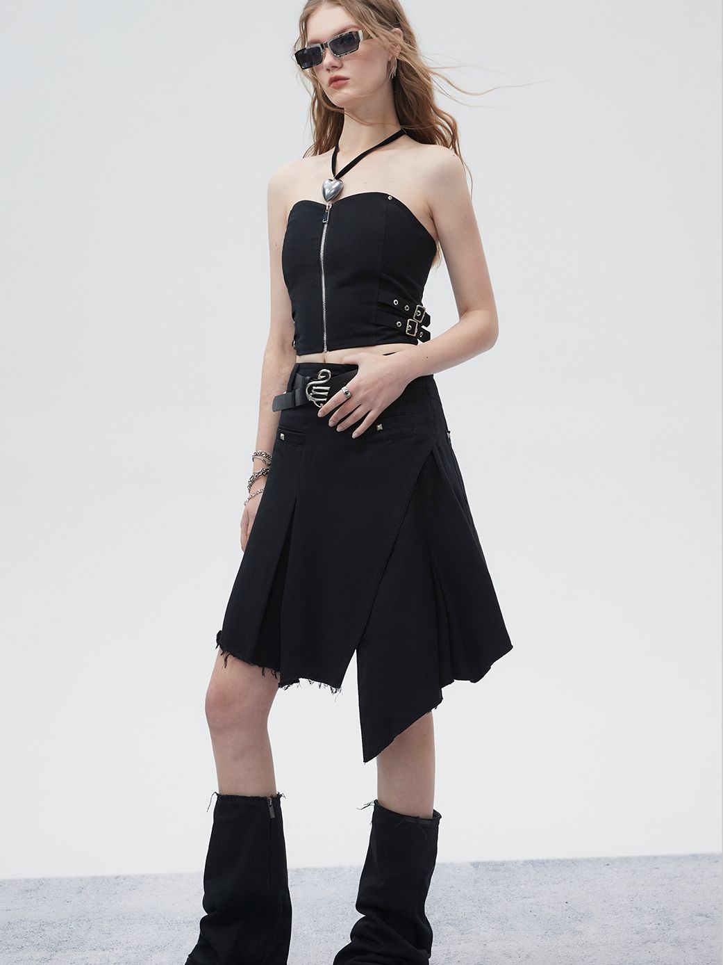 Asymmetry Damage Cut-Off Skirt