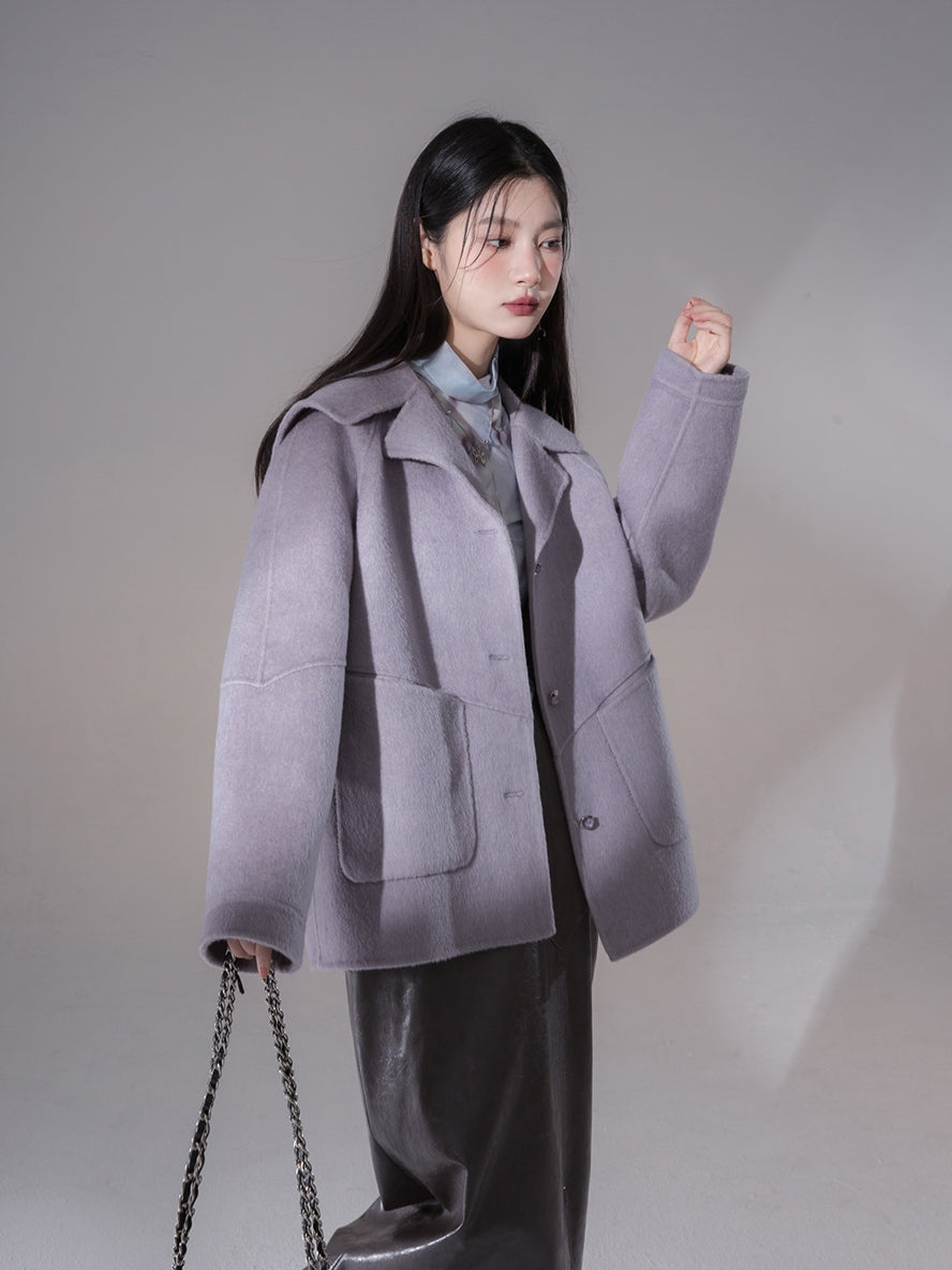 Big-Collar Retro Wool Long-Coat