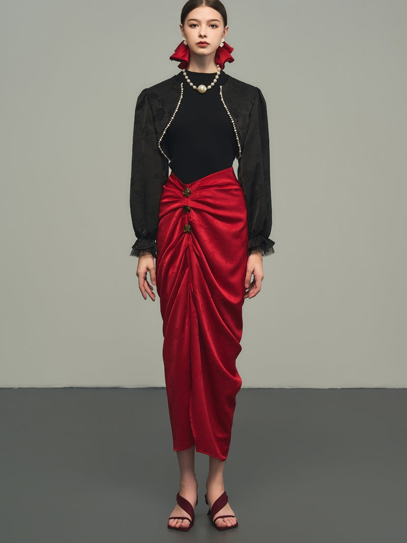 Drape Elegant Asymmetry Nichi Long-Skirt