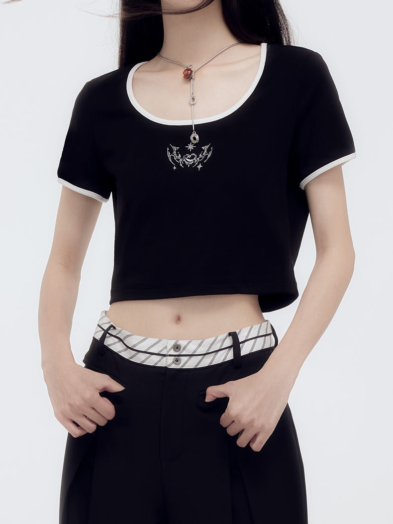 Cropped Casual Monotone T-Shirt