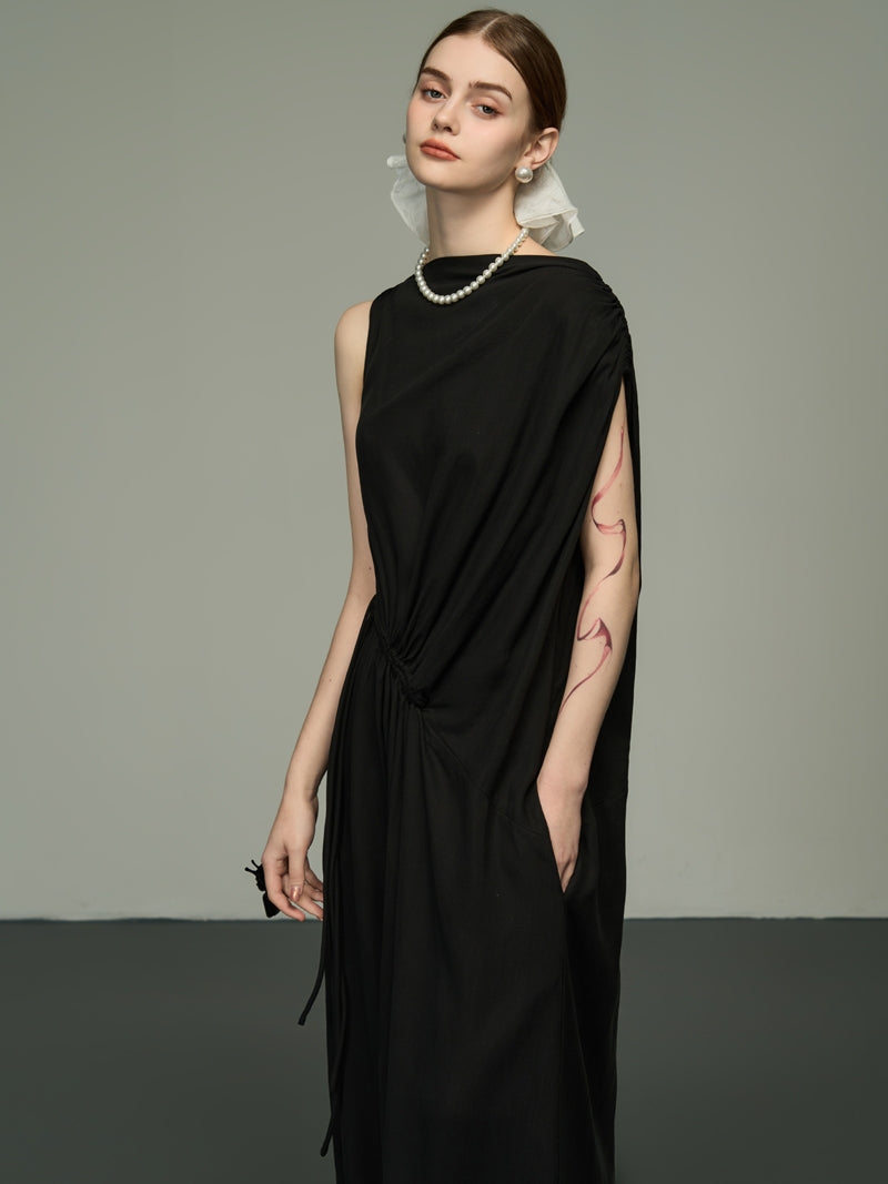 Sleeveless Elegant Asymmetry Nichi Long-One-Piece