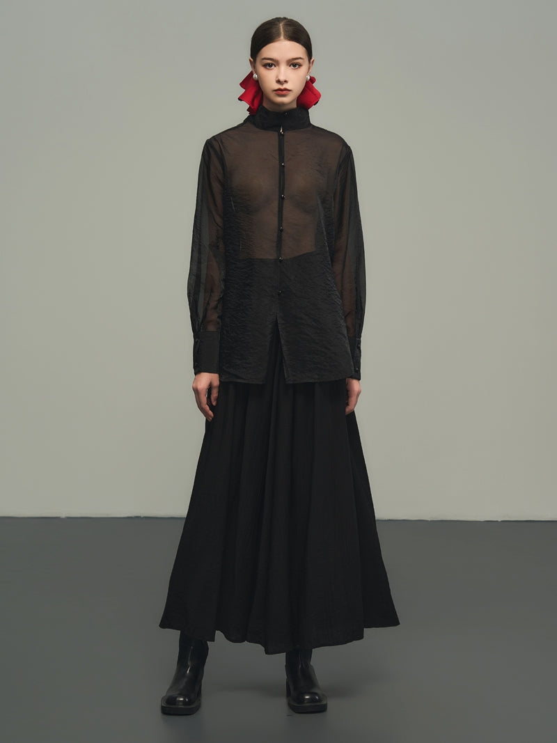 See-Through Oversize Thin Sheerplain Long-Shirt