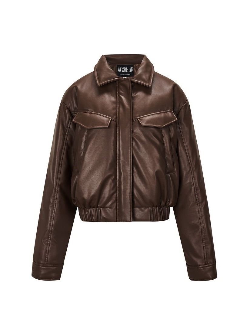 Short Plain Classic Leather-Jacket Down-Jacket