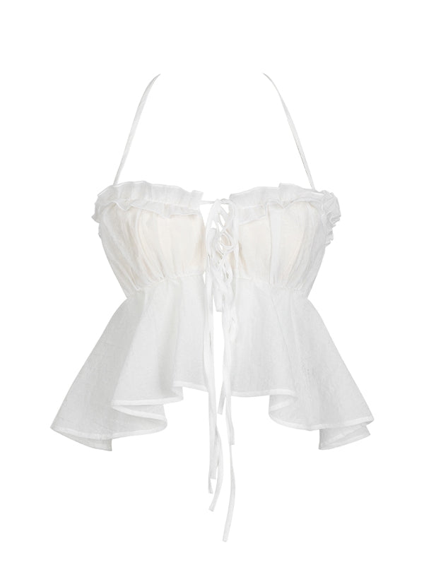 Peplum Flare Frill Ribbon Feminine Bluse