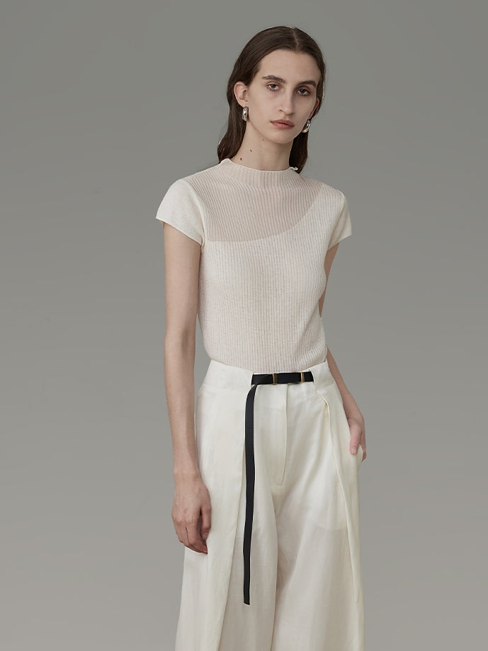 Sheer Thin French-Sleeve Tight Summer-Knit