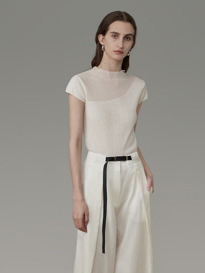 Sheer Thin French-Sleeve Tight Summer-Knit