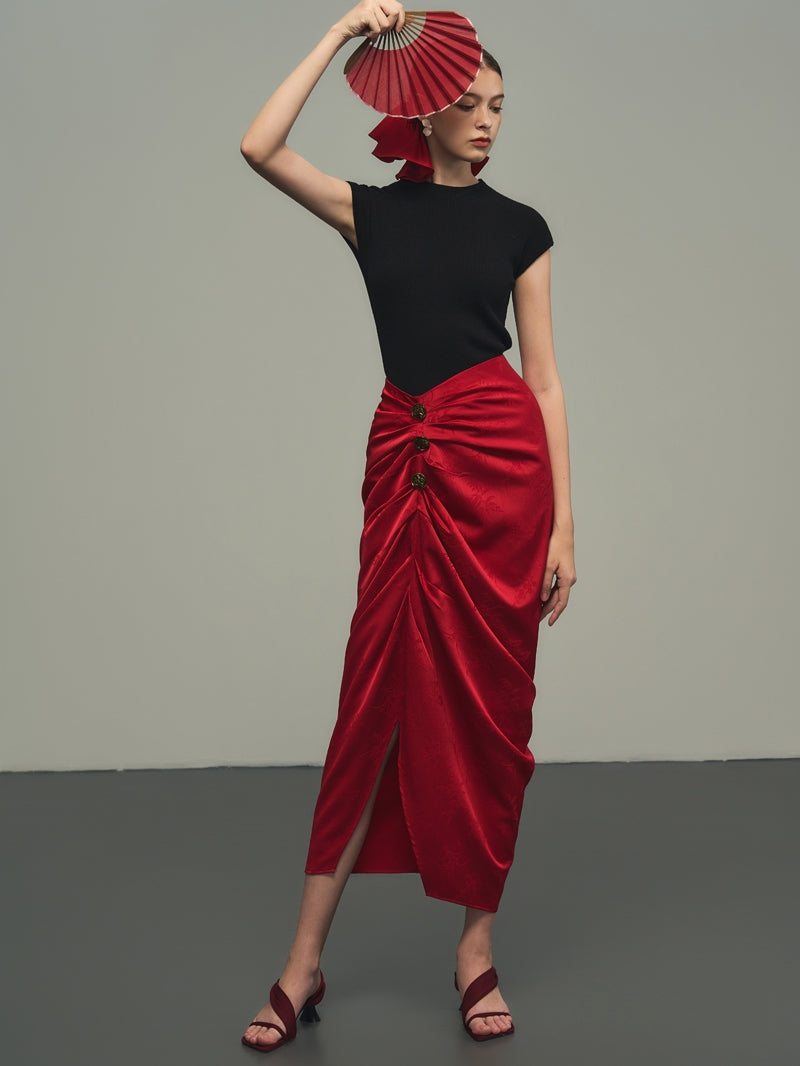 Drape Elegant Asymmetry Nichi Long-Skirt