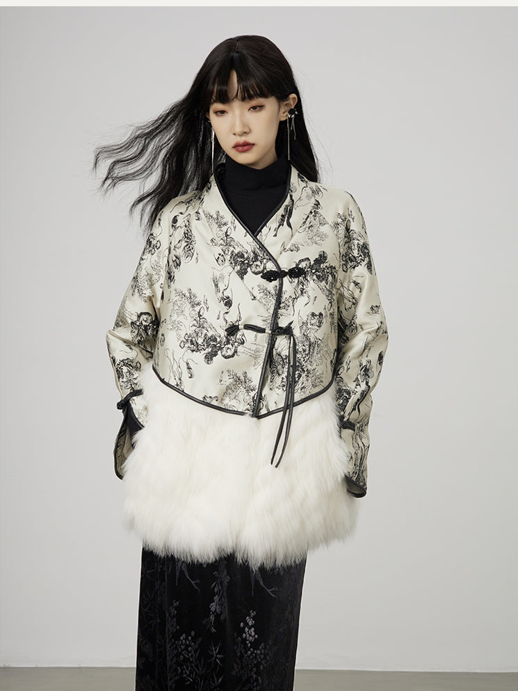 Broderie chinois rétro fur élégante veste