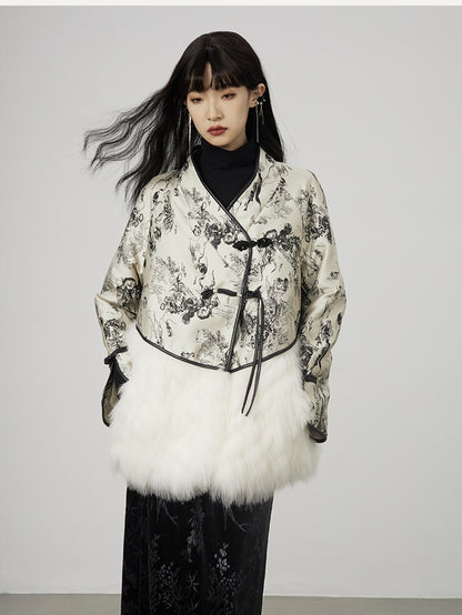 Broderie chinois rétro fur élégante veste