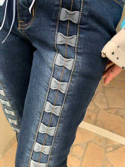 Ruban de nichi denim en pantalon à taille haute ardente