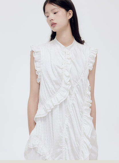 Asymmetry Frill Sleeveless Ona-Piece