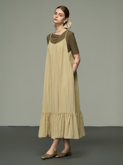 Simple Tiered Crumply Camisole Long-One-Piece