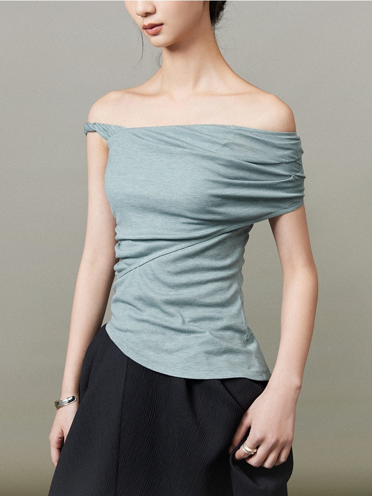 Chic Classy One-Shoulder Drape Tight Tops