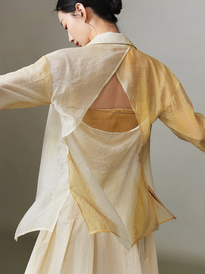 Aquarell-Back-Open-Krawatten-Dye Sheer Oversize Shirt