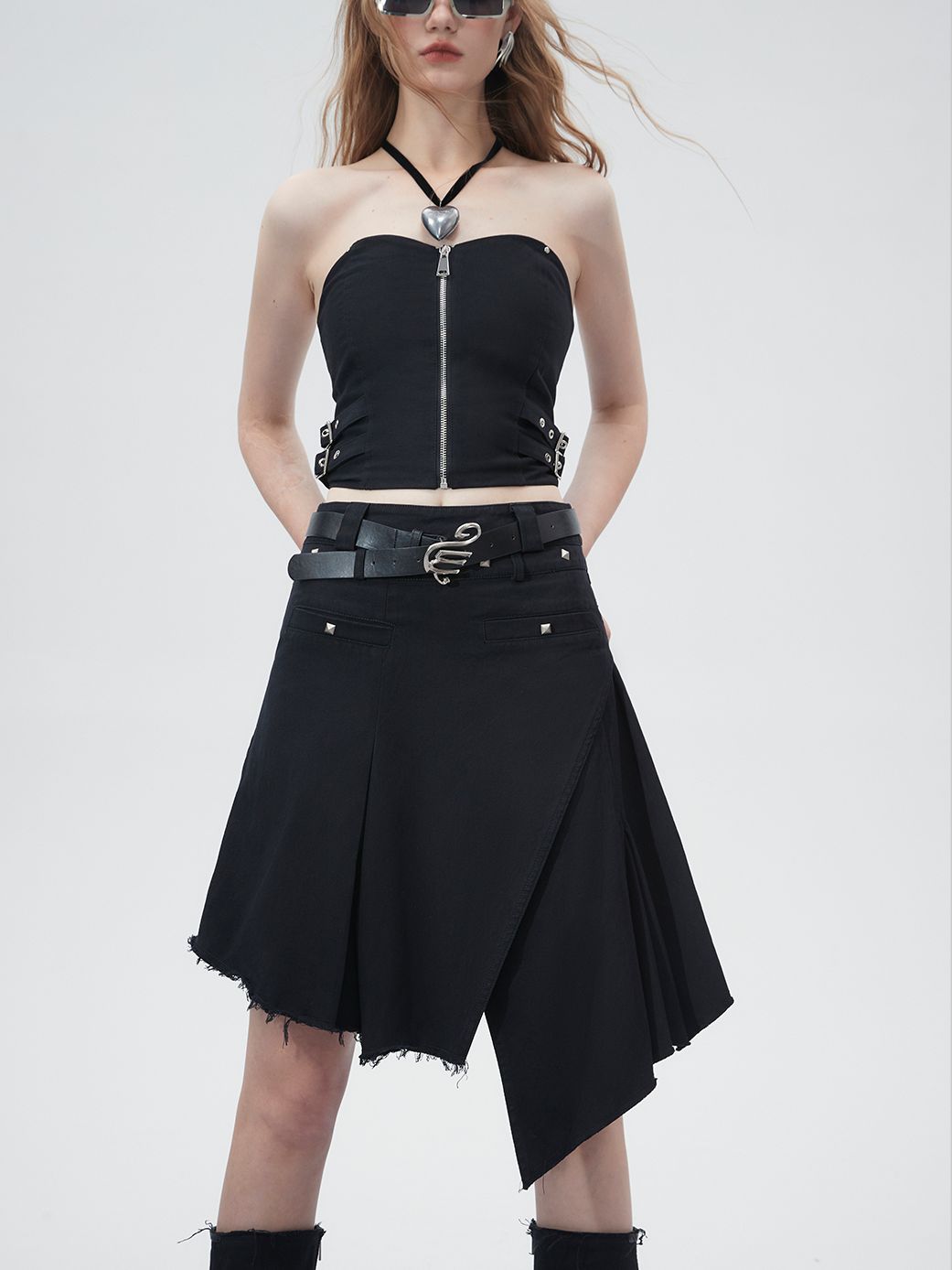 Asymmetry Damage Cut-Off Skirt