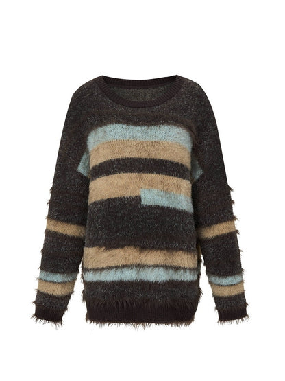 Border Loose Casual Fluffily Knit