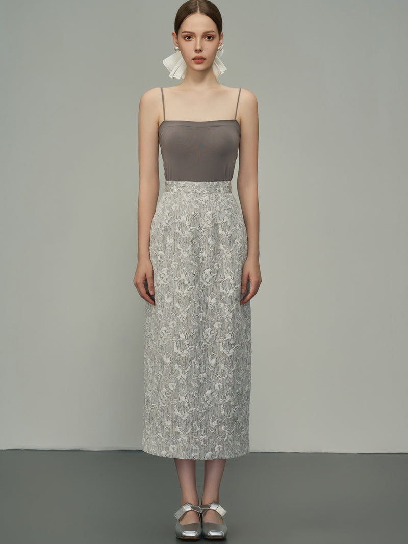 Flower Silhouette Sheer Long Pencil-Skirt