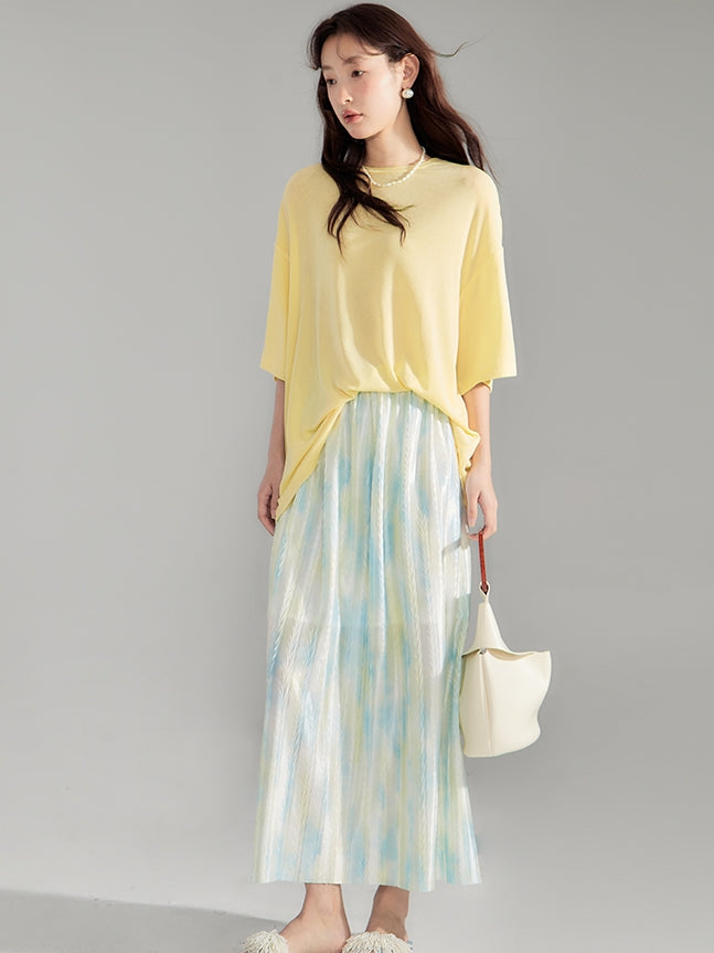 Crumping tie-dye pale-tone mince-skirt