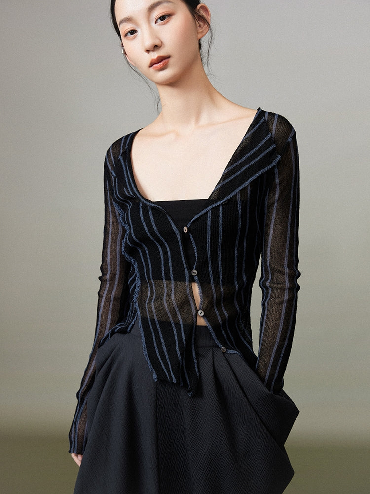 Stripe Sheer Thin Asymmetry Nichi Shirt