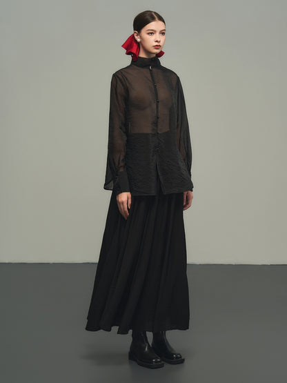 See-Through Oversize Thin Sheerplain Long-Shirt