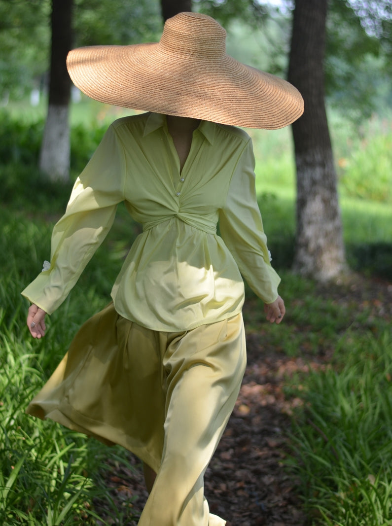 Smooth Satin Plain Simple Shirt&amp;Long-Skirt