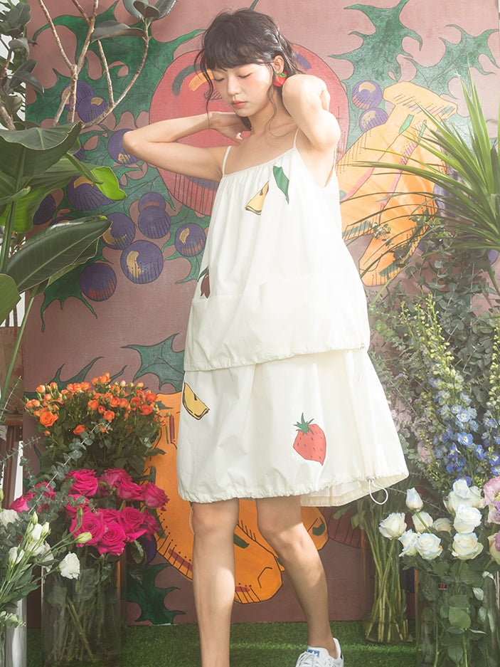 Drawstring Retro Strawberry Apple One-Piece