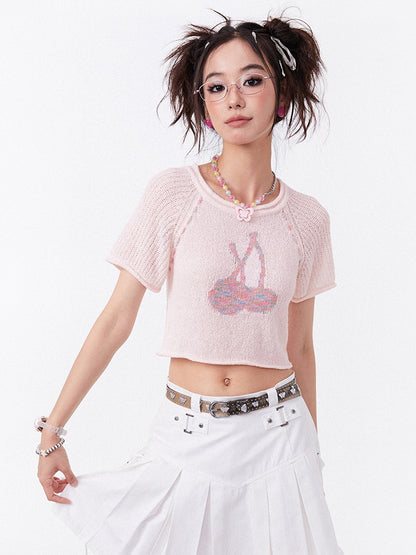 Cherry Cropped Girly Summer-Knit