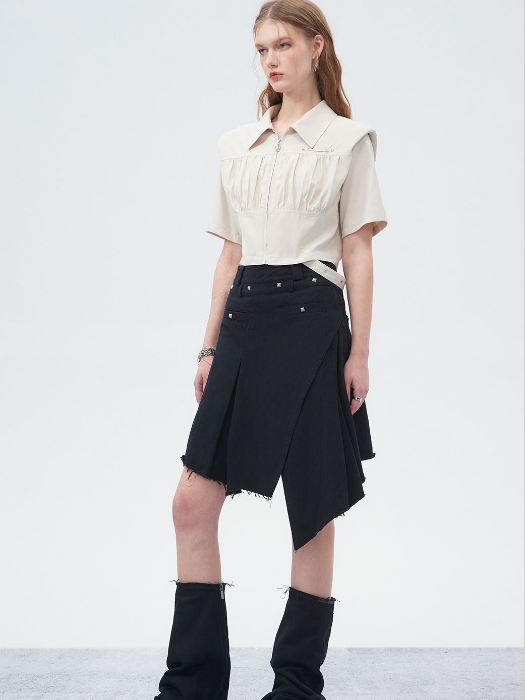 Asymmetry Damage Cut-Off Skirt