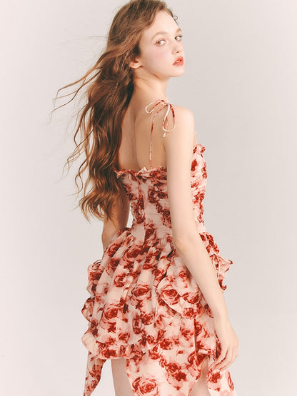 Flower Rose Gather Asymemtry Colorful One-Piece