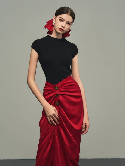 Drape Elegant Asymmetry Nichi Long-Skirt