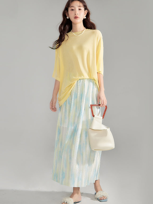 Crumping tie-dye pale-tone mince-skirt