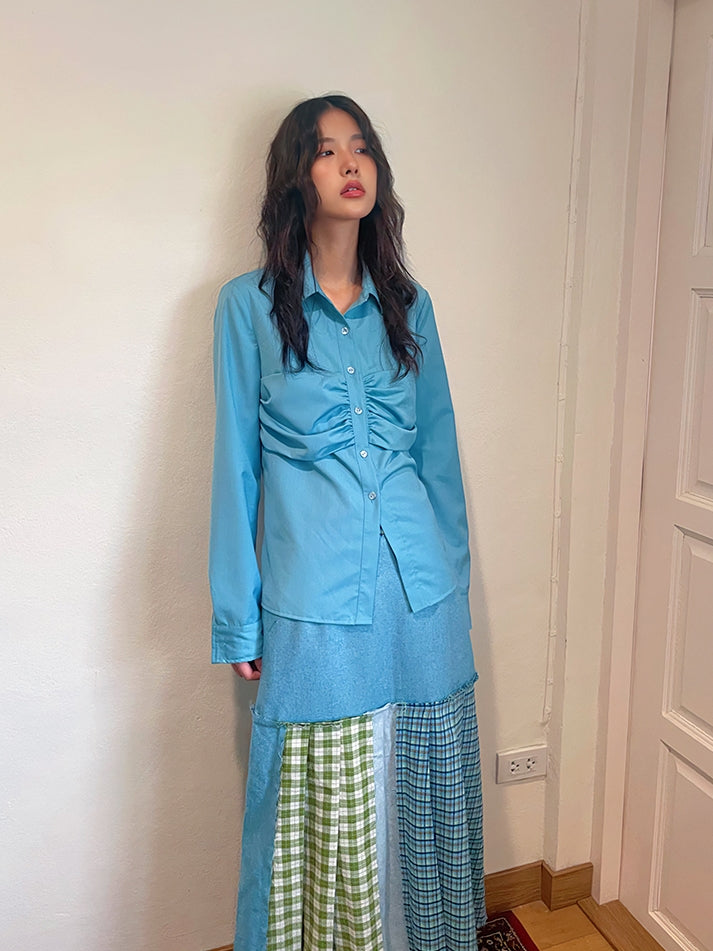 Patchwork Checked Girly Retro Long-Skirt