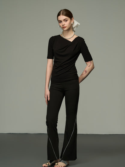 Simple Casual Contrast Line Flare-Pants