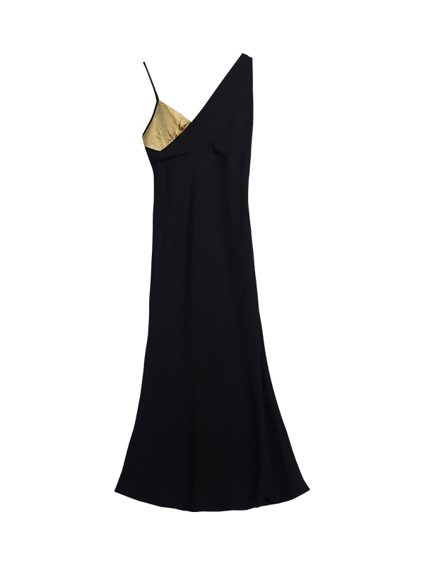 Gold Asymmetry Slim High-End Camisole Long-One-Piece