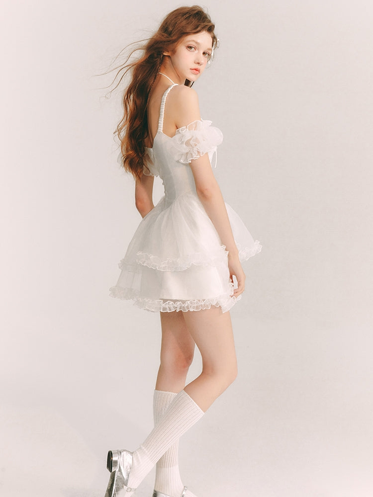 Lace Sheer Fluffily Tulle Frill One-Piece