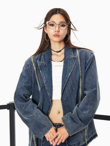 Oversize Casual Retro Quasten Denim-Jacket