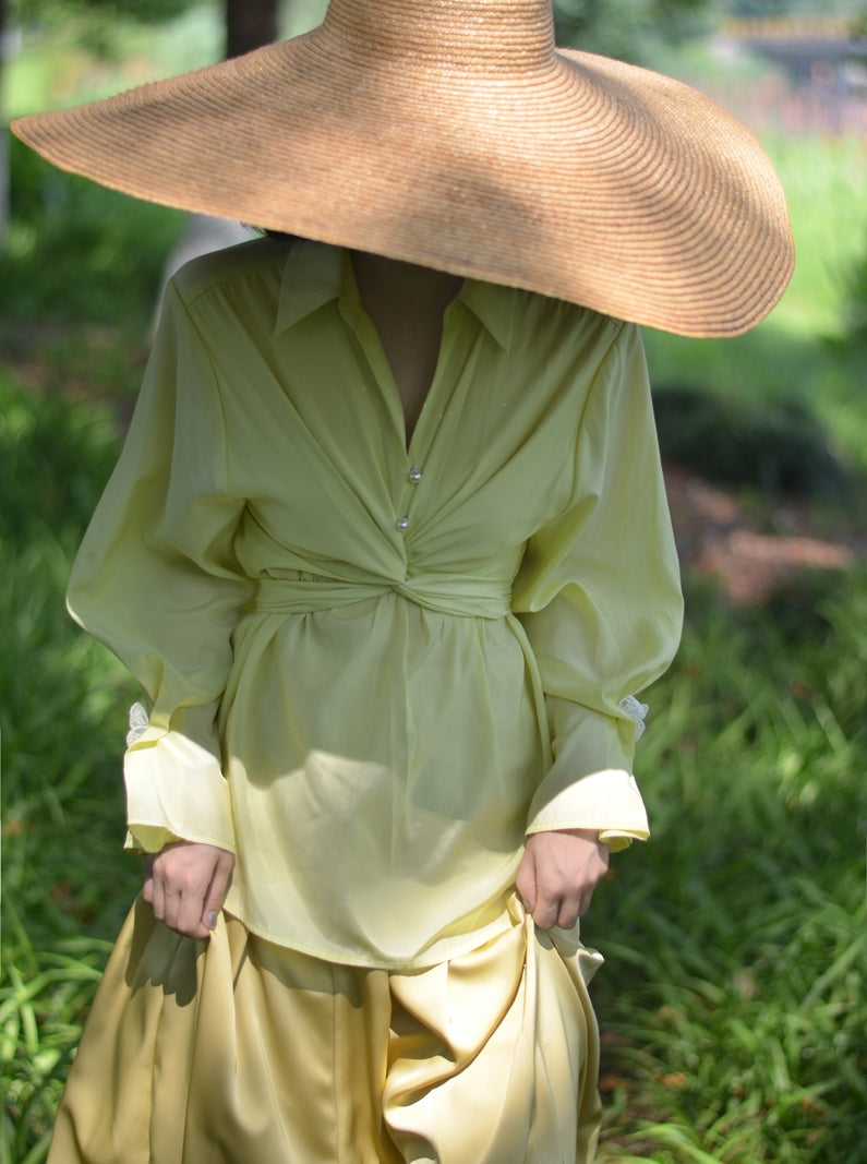 Smooth Satin Plain Simple Shirt&amp;Long-Skirt