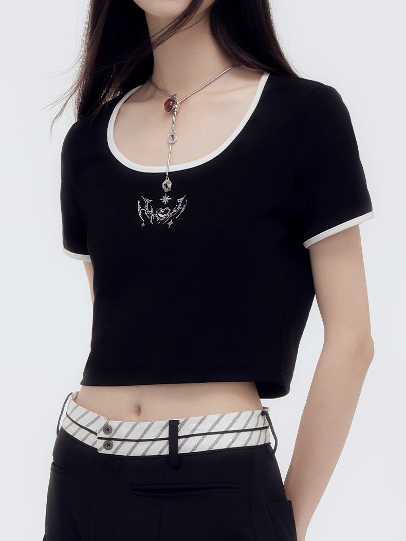 Cropped Casual Monotone T-Shirt