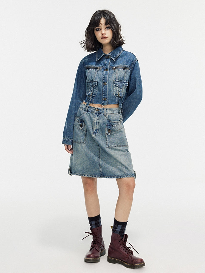 Casual Cropped Cut-Off Short Denim-Jacket