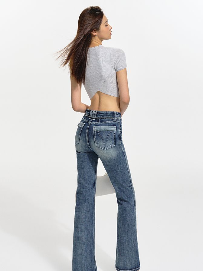 FADED DENIM STRAIGHT CASUAL PANTS