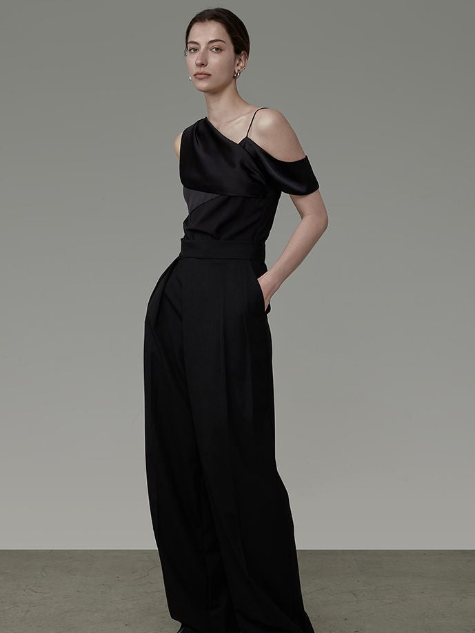 ASIMMETRY ONE-SHOULDER CIFFON DRAPE CLASSY TOPS