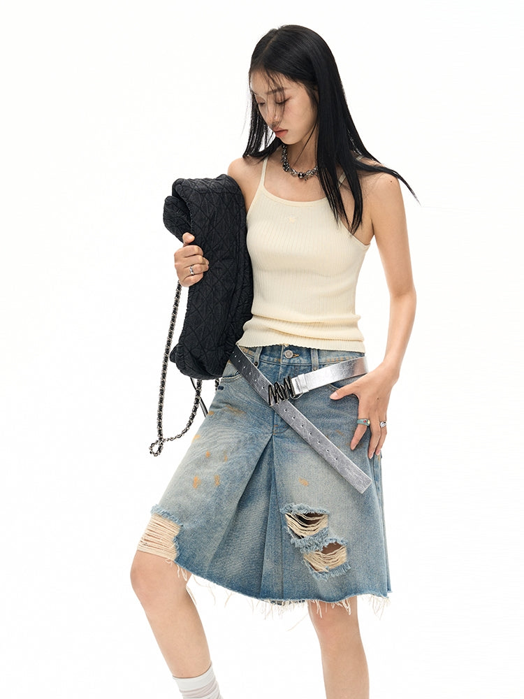 Damage Denim Crash Casual Vintage Half-Pants