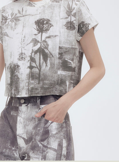 Silhouette Flower Retro Cropped T-Shirt