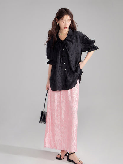 Embroidery Oversize Candy-Sleeve Wave Blouse