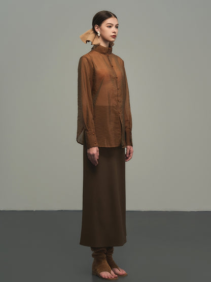 See-Through Oversize Thin Sheerplain Long-Shirt