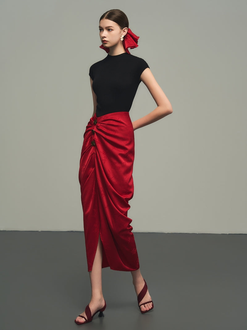 Drape Elegant Asymmetry Nichi Long-Skirt