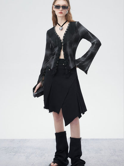 Asymmetry Damage Cut-Off Skirt